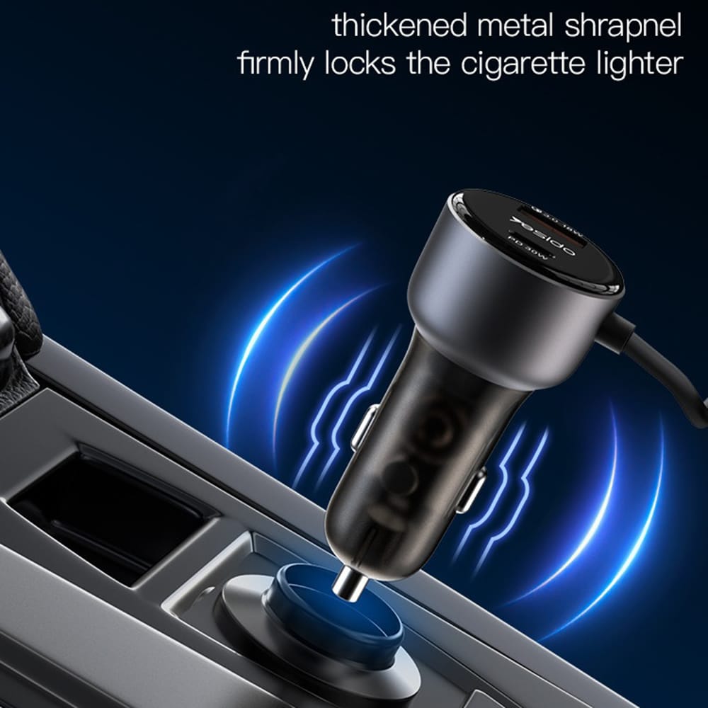 Yesido - Car Charger (y57) - With Lightning Spring Καλώδιο, Type-C/usb-A Ports, 50w, Fast Charging - Black - Image 2