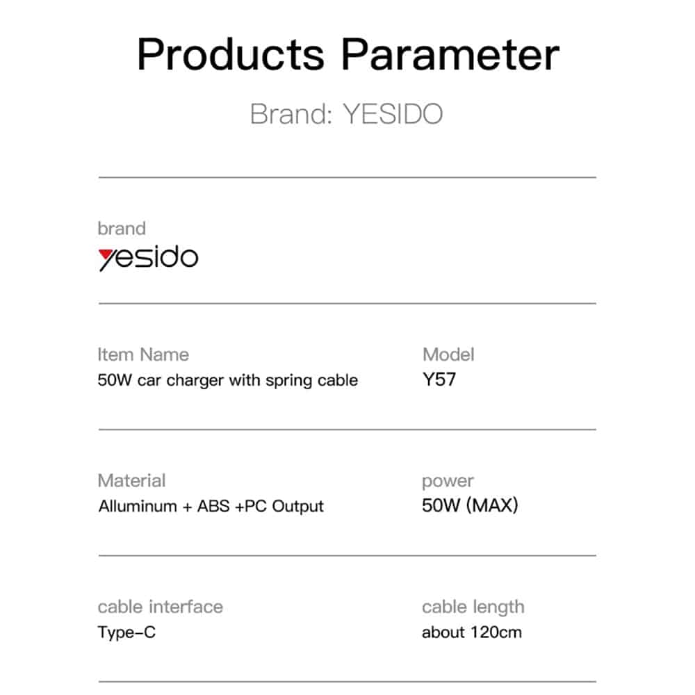 Yesido - Car Charger (y57) - With Lightning Spring Καλώδιο, Type-C/usb-A Ports, 50w, Fast Charging - Black - Image 8