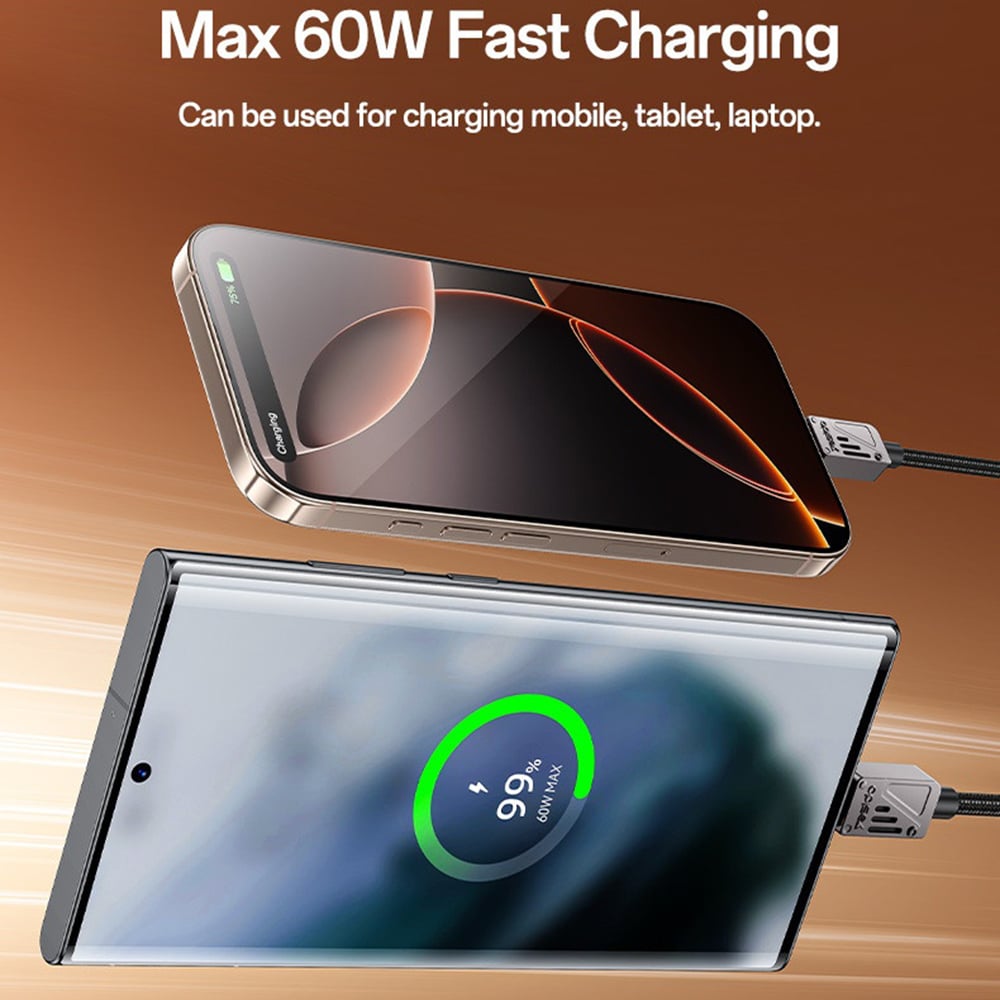 Yesido - Data Καλώδιο (ca196) - Type-C To Type-C, Fast Charging, 480mbps, Pd60w, Carplay Compatible, Zinc Alloy, 1.2m - Black - Image 3