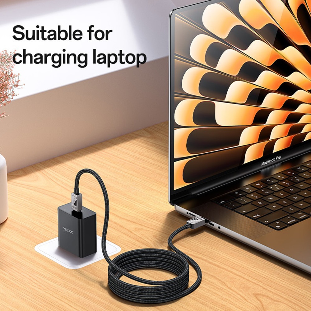 Yesido - Data Καλώδιο (ca196) - Type-C To Type-C, Fast Charging, 480mbps, Pd60w, Carplay Compatible, Zinc Alloy, 1.2m - Black - Image 7