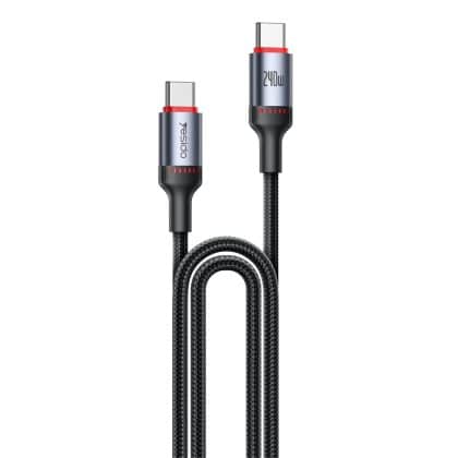 Yesido - Data Καλώδιο (ca185) - Type-C To Type-C, Fast Charging, 480mbps, 240w, 48v/5a, E-Mark Chip, Nylon Braided, 1.2m - Black