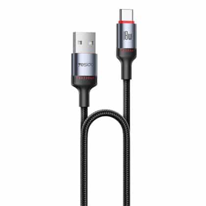 Yesido - Data Καλώδιο (ca129c) - USB To Type-C, Fast Charge, 18w, 3a, 480mbps, Carplay Compatible, Aluminum Alloy, 1.2m - Black