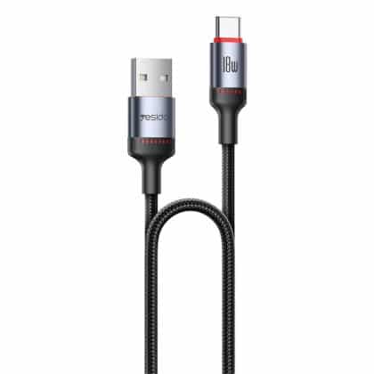 Yesido - Data Καλώδιο (ca130c) - USB To Type-C, Fast Charge, 18w, 3a, 480mbps, Carplay Compatible, Aluminum Alloy, 2m - Black