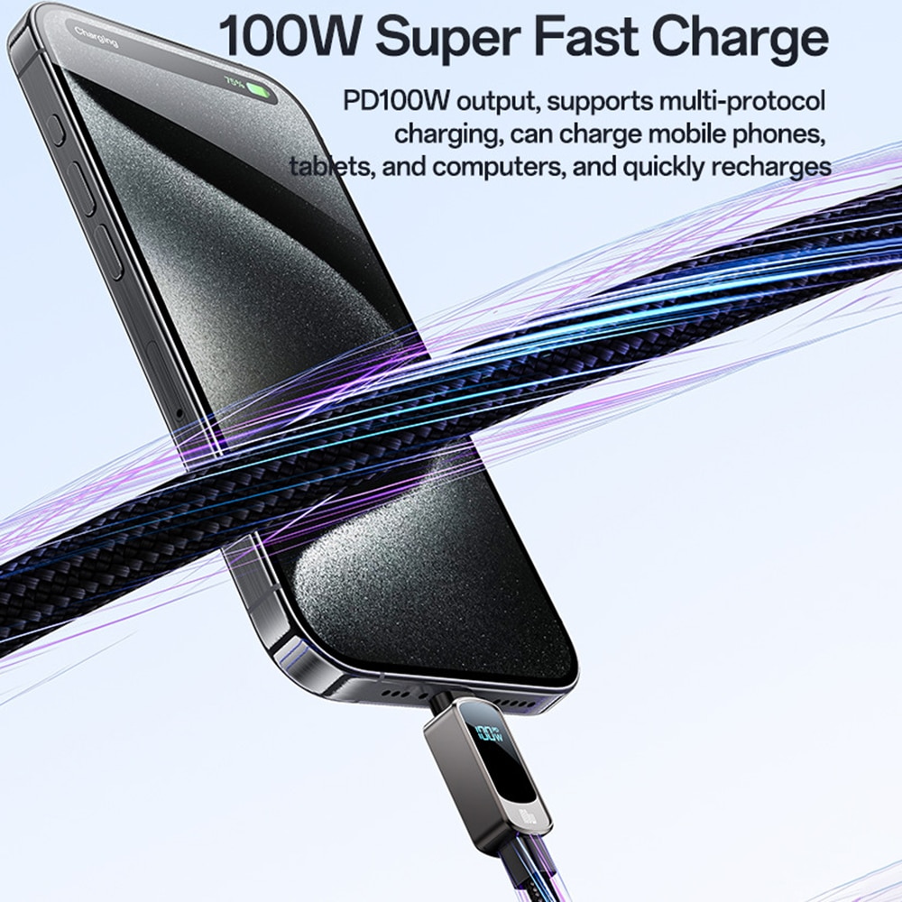 Yesido - Data Καλώδιο (ca179) - Super Fast Charging, With Digital Display, Type-C To Type-C, 100w, 5a, 480mbps, 1.2m - Black - Image 2