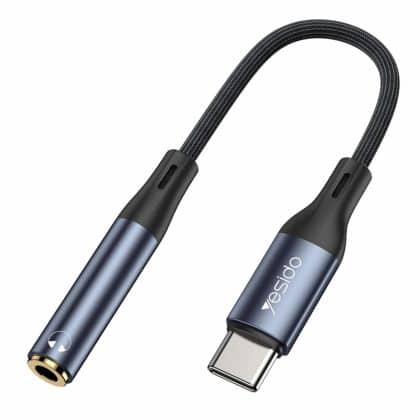Yesido - Αντάπτορας Ήχου (yau38) - Type-C Σε Jack 3.5mm, Νάιλον, Αλουμινίου, 15cm - Μαύρος
