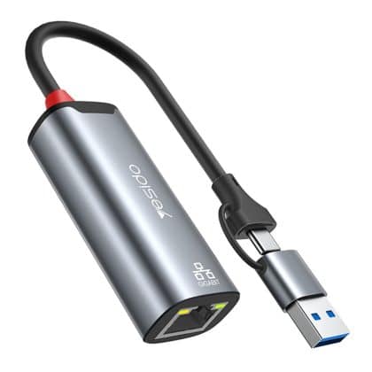 Yesido - Προσαρμογέας Ethernet (hb26) - USB, Type-C Σε Rj45, Για Windows, Macos, Linux, 1000mbps - Γκρι