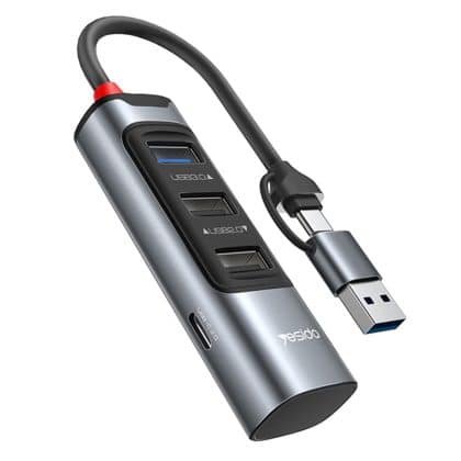 Yesido - Docking Station 4in1 (hb19) - USB, Type-C To 3x USB, USB-C, Pd100w, Fast Charge, Plug & Play, 5gbps - Gray