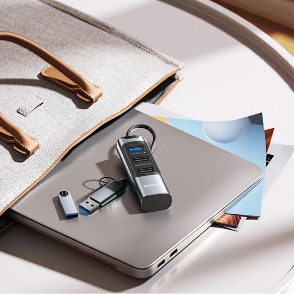 Yesido - Docking Station 4in1 (hb19) - USB, Type-C To 3x USB, USB-C, Pd100w, Fast Charge, Plug & Play, 5gbps - Gray - Image 7