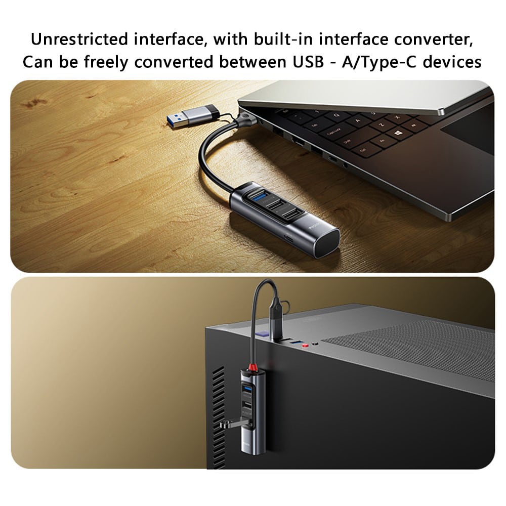 Yesido - Docking Station 4in1 (hb19) - USB, Type-C To 3x USB, USB-C, Pd100w, Fast Charge, Plug & Play, 5gbps - Gray - Image 6