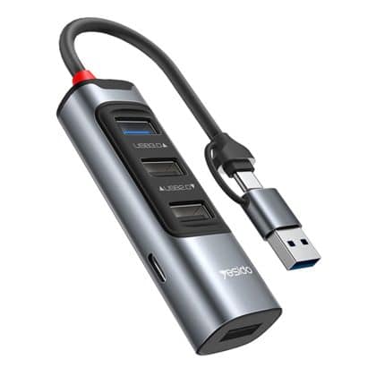 Yesido - Docking Station 5in1 (hb20) - USB, Type-C To 4x USB, USB-C, Pd100w, Fast Charge, Plug & Play, 5gbps - Gray