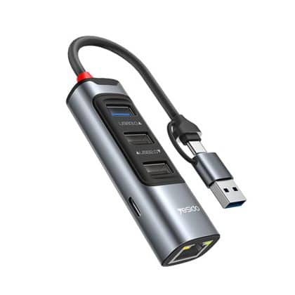 Yesido - Docking Station (hb21) - USB, Type-C To 3x USB, USB-C, Rj45 1000m, Pd100w, Fast Charge, Plug & Play, 5gbps - Gray