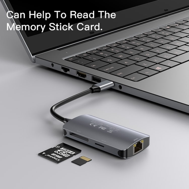 Yesido - Docking Station (hb15) - Type-C To 2x USB, USB-C, Sd/tf Card, Rj45, 1000mbps, Plug & Play - Gray - Image 9