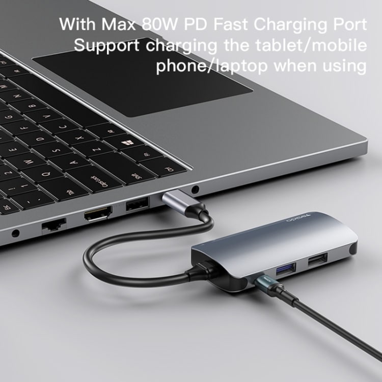 Yesido - Docking Station (hb15) - Type-C To 2x USB, USB-C, Sd/tf Card, Rj45, 1000mbps, Plug & Play - Gray - Image 4