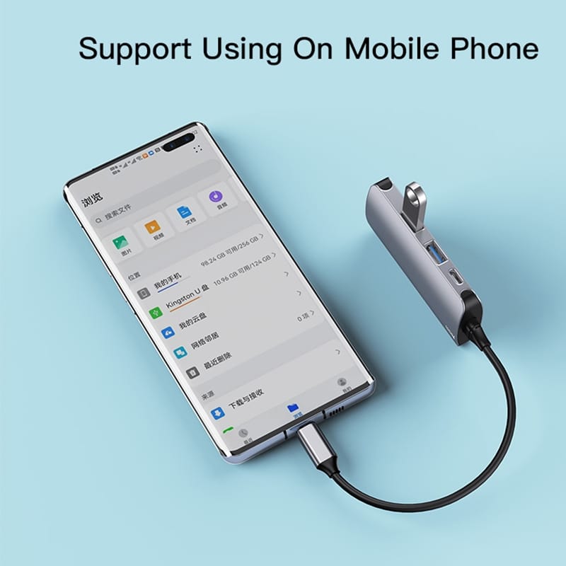 Yesido - Docking Station (hb15) - Type-C To 2x USB, USB-C, Sd/tf Card, Rj45, 1000mbps, Plug & Play - Gray - Image 6