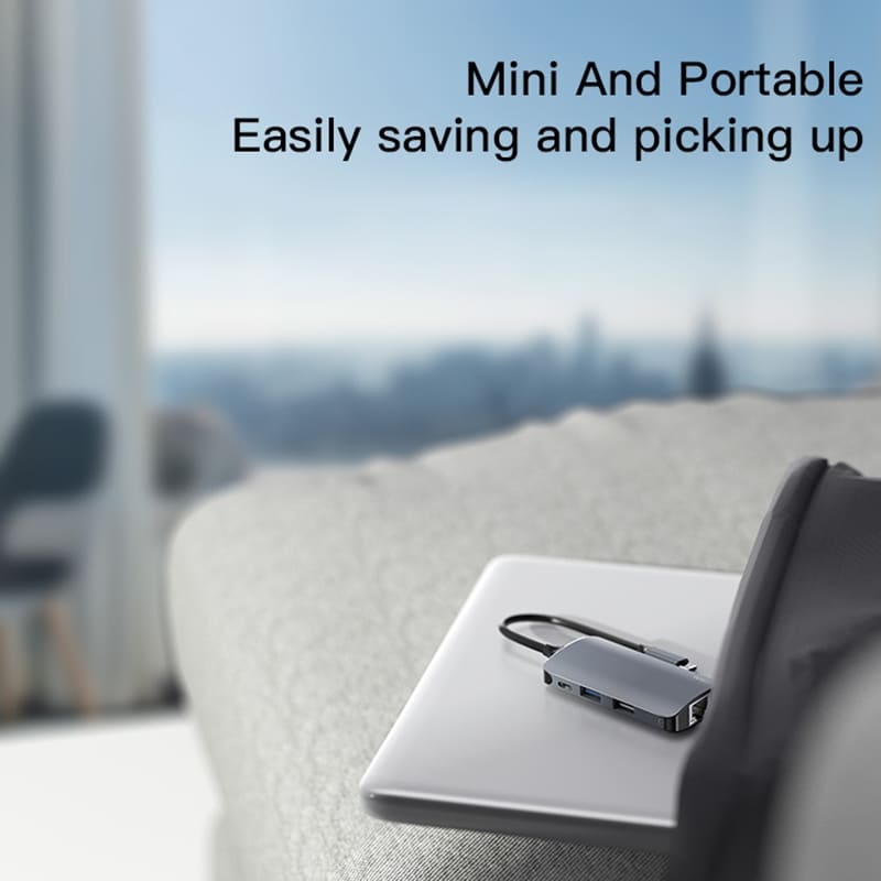 Yesido - Docking Station (hb15) - Type-C To 2x USB, USB-C, Sd/tf Card, Rj45, 1000mbps, Plug & Play - Gray - Image 7