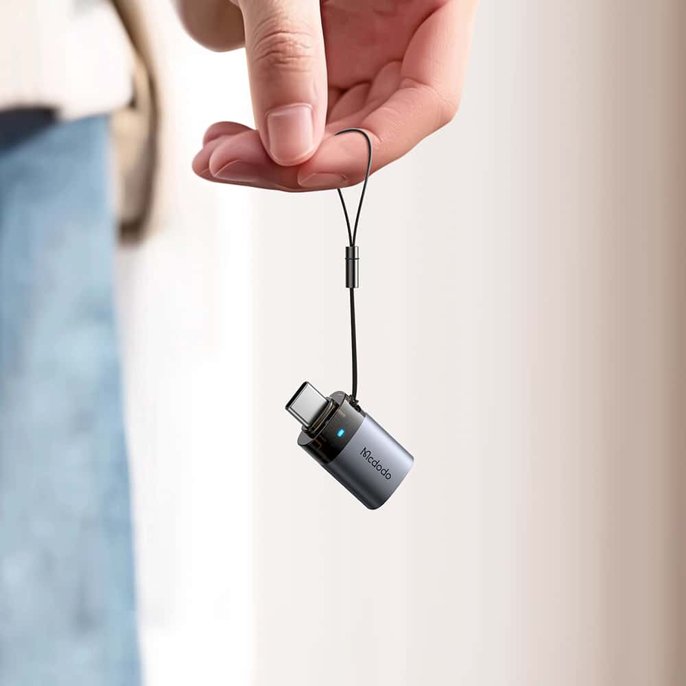 Mcdodo - Otg Adapter (ot-7400) - Usb3.0 To Type-C, Aluminium Alloy, Charging & Data Sync, 5gbps, Blue Light, Lanyard - Black - Image 7