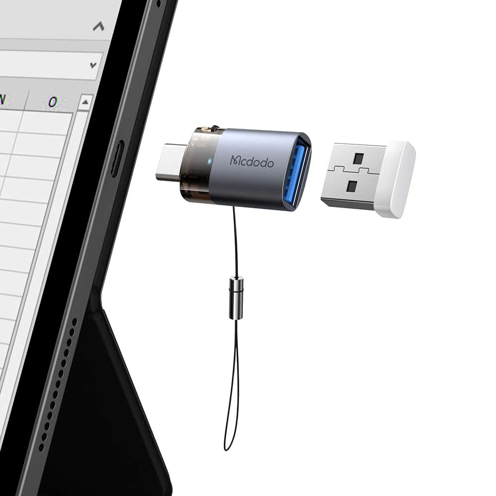 Mcdodo - Otg Adapter (ot-7400) - Usb3.0 To Type-C, Aluminium Alloy, Charging & Data Sync, 5gbps, Blue Light, Lanyard - Black - Image 3