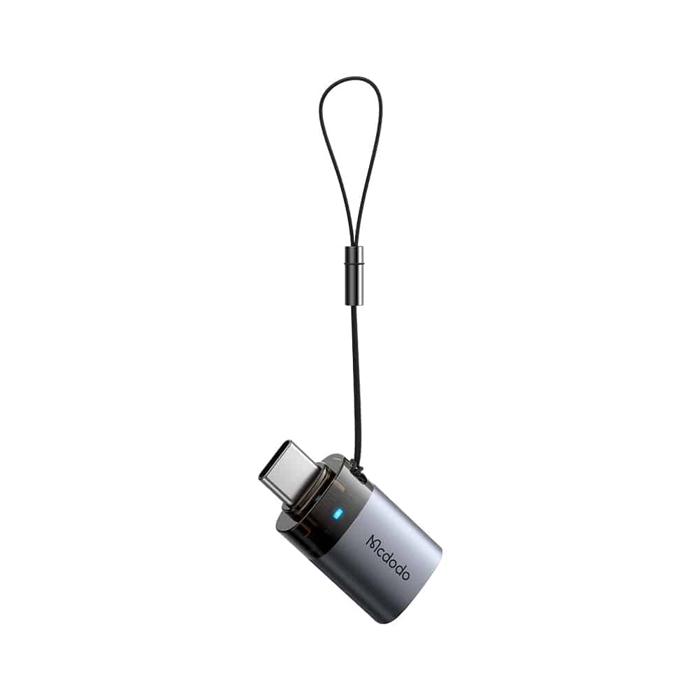 Mcdodo - Otg Adapter (ot-7400) - Usb3.0 To Type-C, Aluminium Alloy, Charging & Data Sync, 5gbps, Blue Light, Lanyard - Black - Image 2