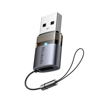 Mcdodo - Otg Adapter (ot-7580) - Type-C To Usb3.0, Aluminium Alloy, Charging&data Sync, With Indicator Light, Lanyard - Black