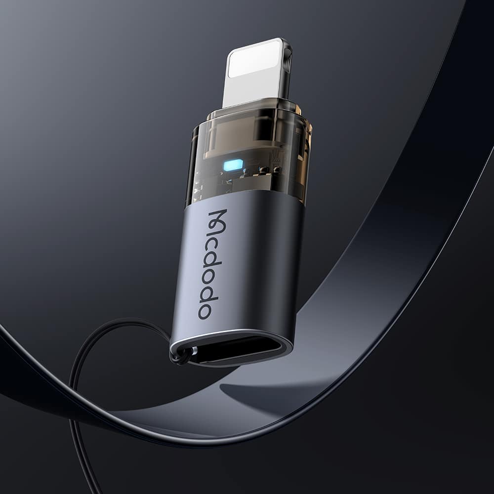 Mcdodo - Otg Adapter (ot-7630) - Usb-C To Lightning, Aluminium Alloy, Charging & Data Sync, 36w, Blue Light, Lanyard - Black - Image 5