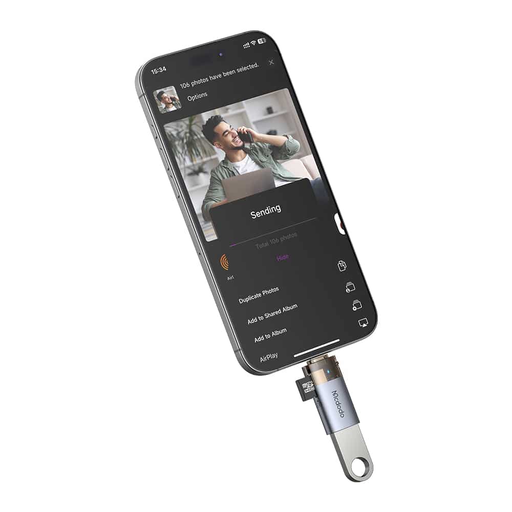 Mcdodo - Otg Adapter (ot-7850) - Usb To Lightning, With Tf Card Reader, Fast Data Transfer, 480mbps, Led, Lanyard - Black - Image 4