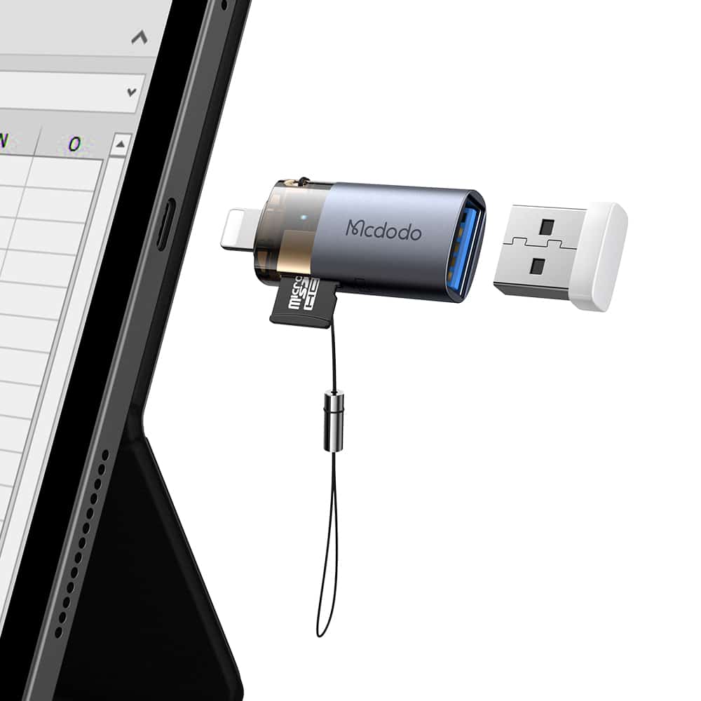 Mcdodo - Otg Adapter (ot-7850) - Usb To Lightning, With Tf Card Reader, Fast Data Transfer, 480mbps, Led, Lanyard - Black - Image 3