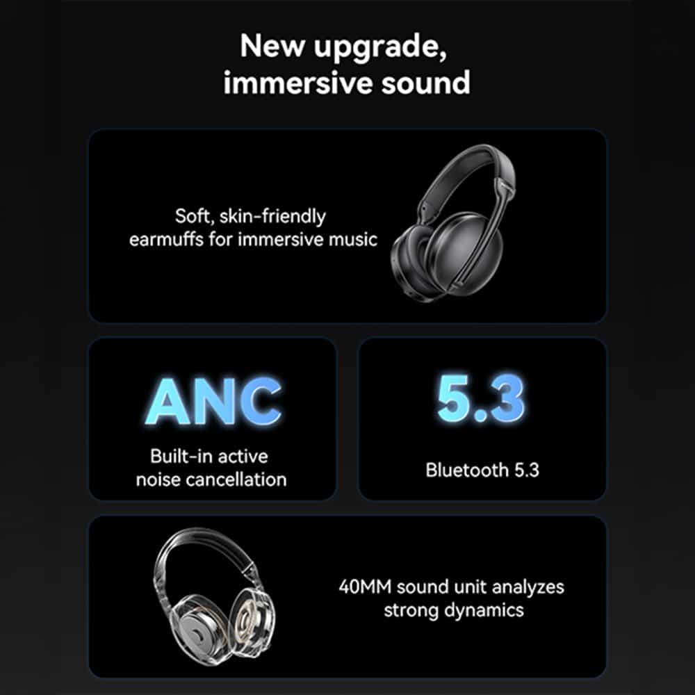 Yesido - Wireless Headphones (ep08) - With Bluetooth V5.3, Active Noise Cancelling, Microphone, 500mah - Black - Image 3