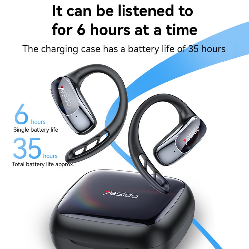 Yesido - Wireless Earbuds (ysp24) - With Bluetooth V5.4, Open-Ear Design, 400mah, Type-C - Black - Image 5