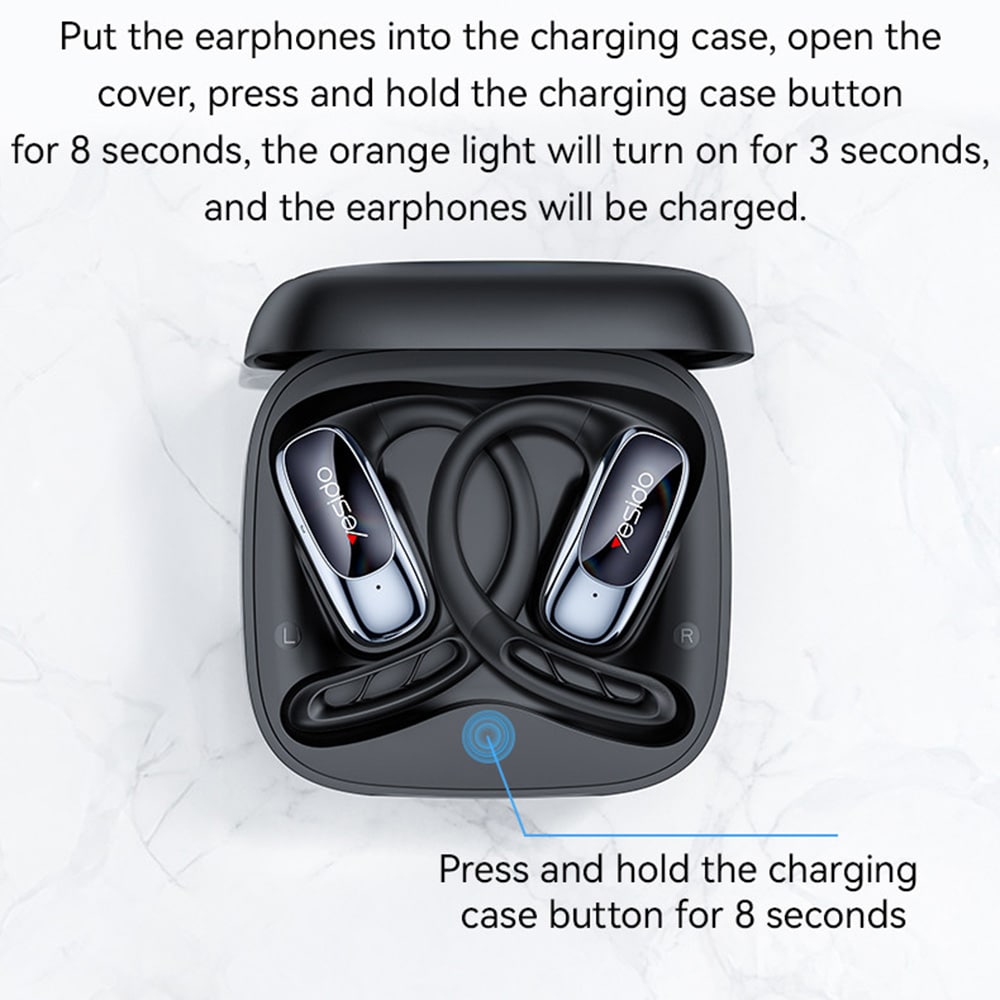 Yesido - Wireless Earbuds (ysp24) - With Bluetooth V5.4, Open-Ear Design, 400mah, Type-C - Black - Image 8
