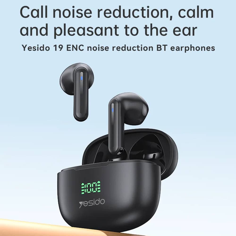 Yesido - Ασύρματα Ακουστικά (tws19) - Με Enc, Ελεγχο Αφής, Bluetooth V5.3, Led Οθόνη, Ημι-Εντός Του Αυτιού Σχεδίαση, 470mah - Μαύρα - Image 2