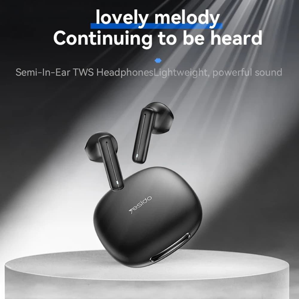 Yesido - Ασύρματα Ακουστικά (tws25) - Με Μικρόφωνο, Bluetooth V5.3, Ελεγχο Αφής, Σχεδίαση Ημι-Εντός Του Αυτιού, 250mah - Μαύρο - Image 2