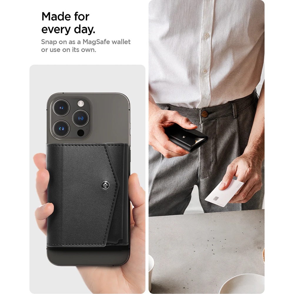Spigen - Magsafe Wallet Valentinus Pro - 3 Cards Storage, Universal, Magnetic Grip, Slim Design, Secure Fit - Black - Image 13