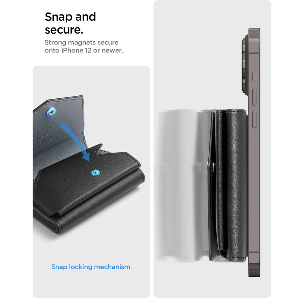 Spigen - Magsafe Wallet Valentinus Pro - 3 Cards Storage, Universal, Magnetic Grip, Slim Design, Secure Fit - Black - Image 16