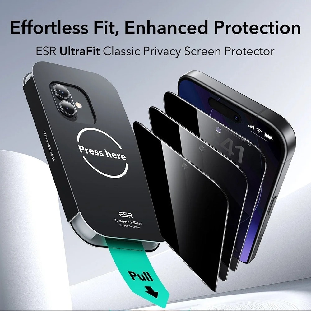 ESR - Privacy Tempered Glass Ultrafit (3 Pack) - iPhone 17 / iPhone 16 Pro - Black - Image 2