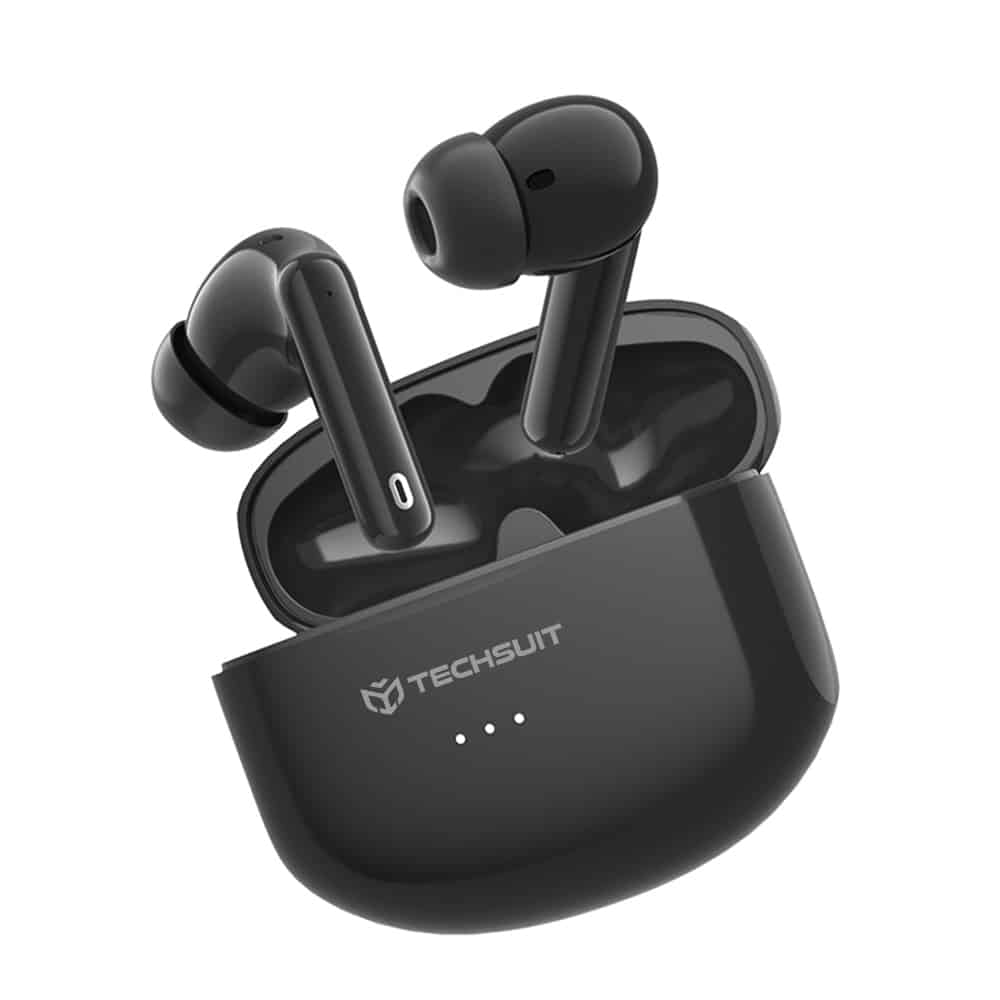Techsuit - Premium Wireless Earbuds Audira pro (cw1) - Bluetooth V5.4, 300mah, Active Noise Cancelling, 4 Mic - Black - Image 4