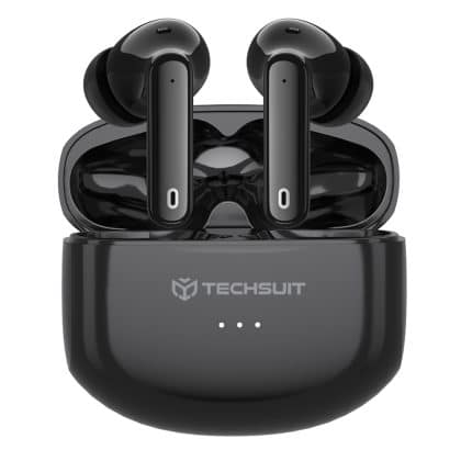 Techsuit - Premium Wireless Earbuds Audira pro (cw1) - Bluetooth V5.4, 300mah, Active Noise Cancelling, 4 Mic - Black