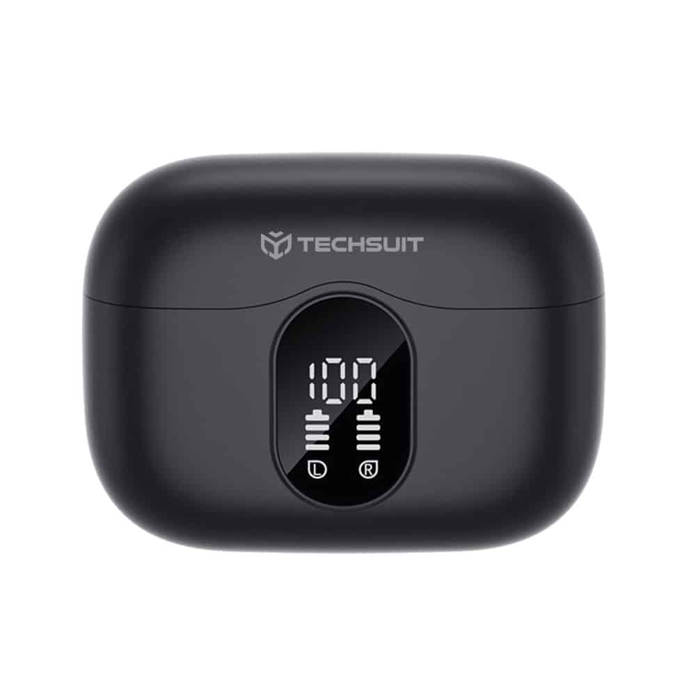 Techsuit - Premium Wireless Earbuds Wavebeat 100 (cw3) - Bluetooth V5.4, 300mah, Anc, Enc, 4 Mic - Black - Image 2