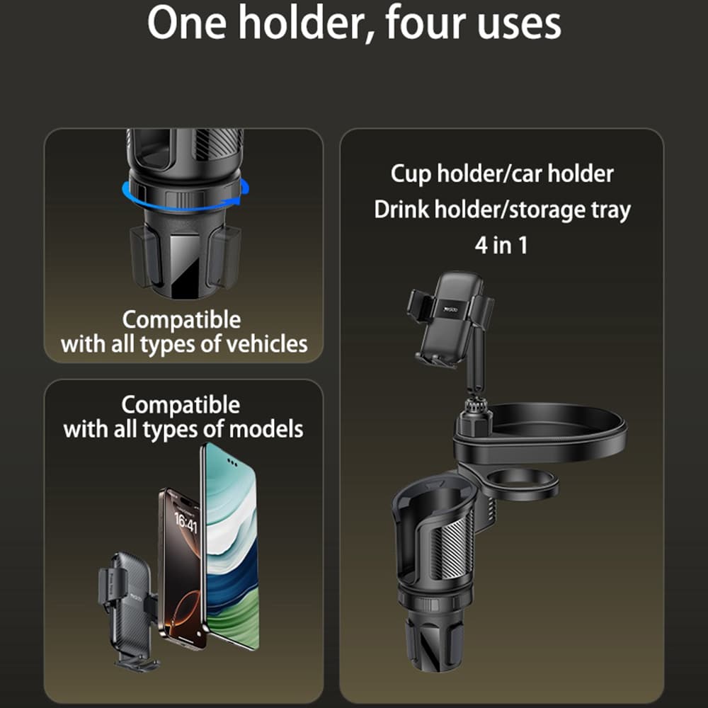 Yesido - Car Holder 4in1 (c274) - Cup Storage, Phone Mount And Sundries Storage, 720° Adjustable Angle, 4.7-7.2" - Black - Image 3