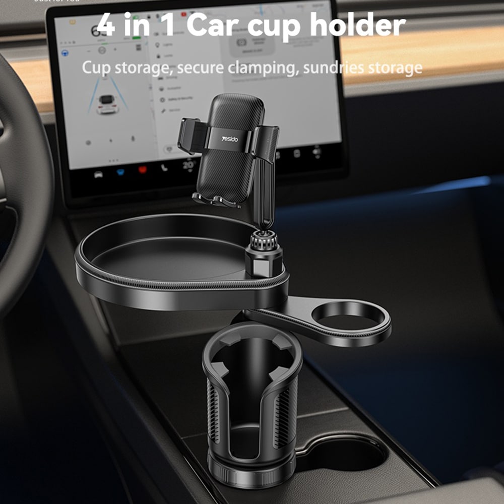 Yesido - Car Holder 4in1 (c274) - Cup Storage, Phone Mount And Sundries Storage, 720° Adjustable Angle, 4.7-7.2" - Black - Image 4