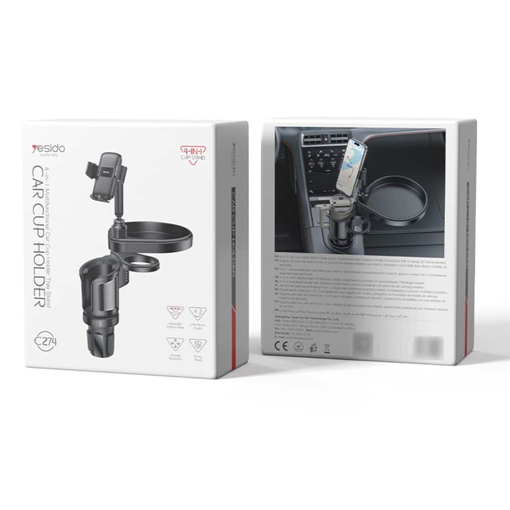 Yesido - Car Holder 4in1 (c274) - Cup Storage, Phone Mount And Sundries Storage, 720° Adjustable Angle, 4.7-7.2" - Black - Image 14