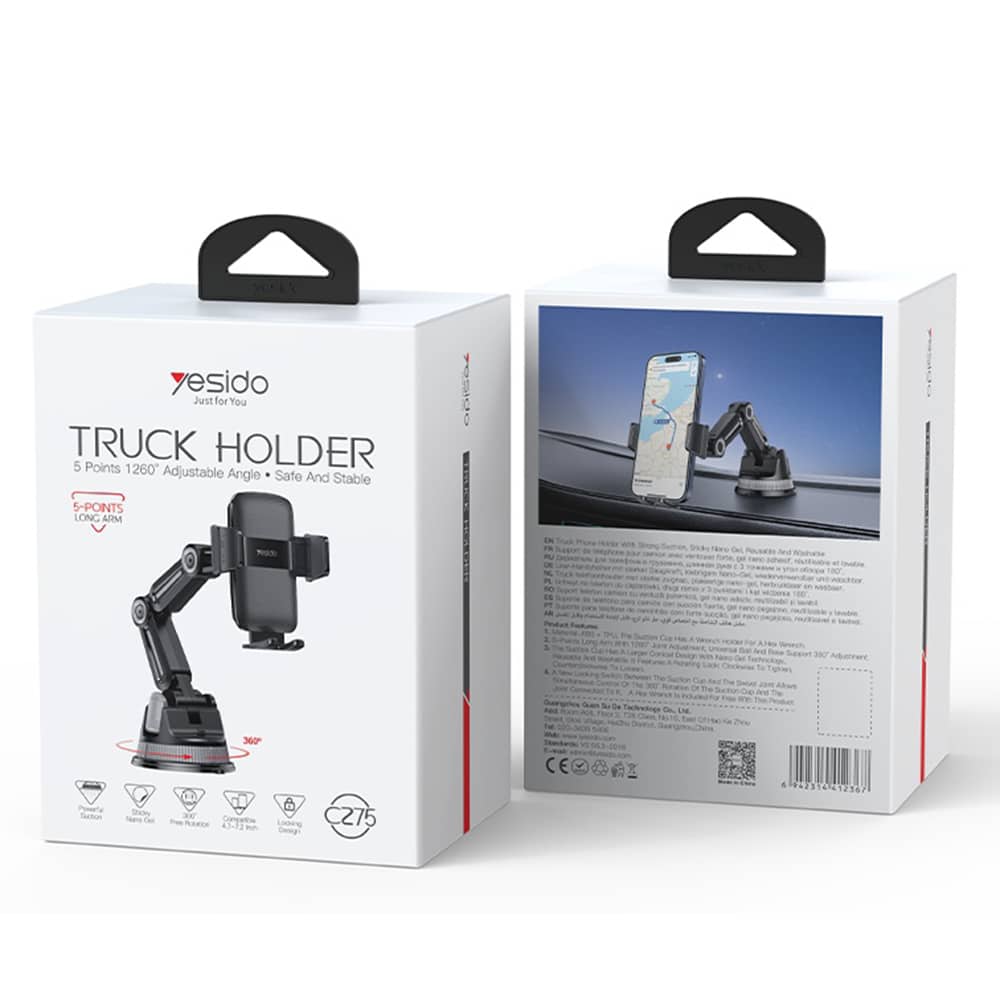Yesido - Car Holder (c275) - For Dashboard, 1260-Degree All-Round Adjustment Design, 4.7-7.2" Phone - Black - Image 13