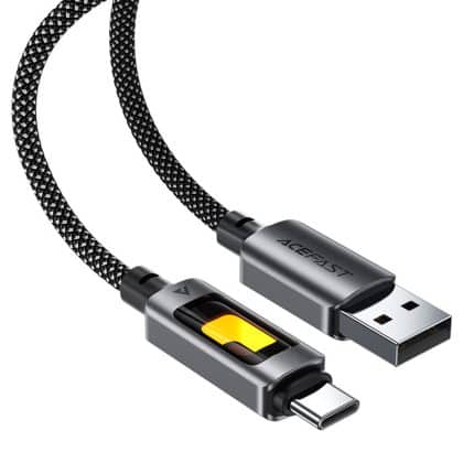 Acefast - Data Καλώδιο (c21-04) - Fast Charge, Usb To Type-C, 3a, Colorful Gradient Lighting Effect, Nylon Braid, 1.2m - Black