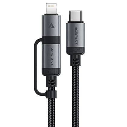 Acefast - Data Καλώδιο (c20-01) - Usb-C To Type-C, Lightning, 60w, Fast Charging, Bend-Resistant, Mfi Certified, 1.2m - Black