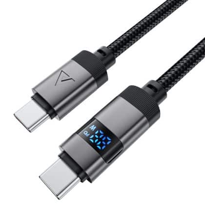 Acefast - Data Καλώδιο (c15-03) - With Digital Display, Fast Charging, Type-C To Type-C, 60w, 3a, Zinc Alloy, 1.2m - Black