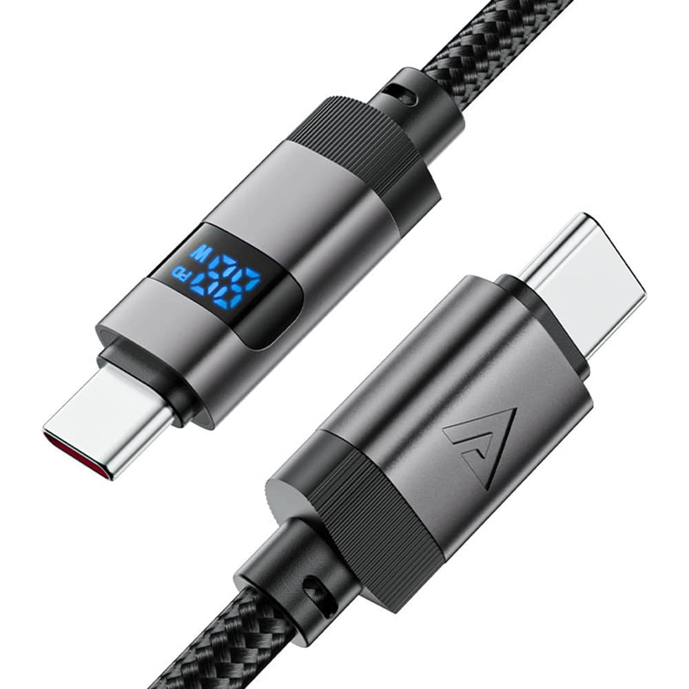 Acefast - Data Καλώδιο (c15-03) - With Digital Display, Fast Charging, Type-C To Type-C, 60w, 3a, Zinc Alloy, 1.2m - Black - Image 3