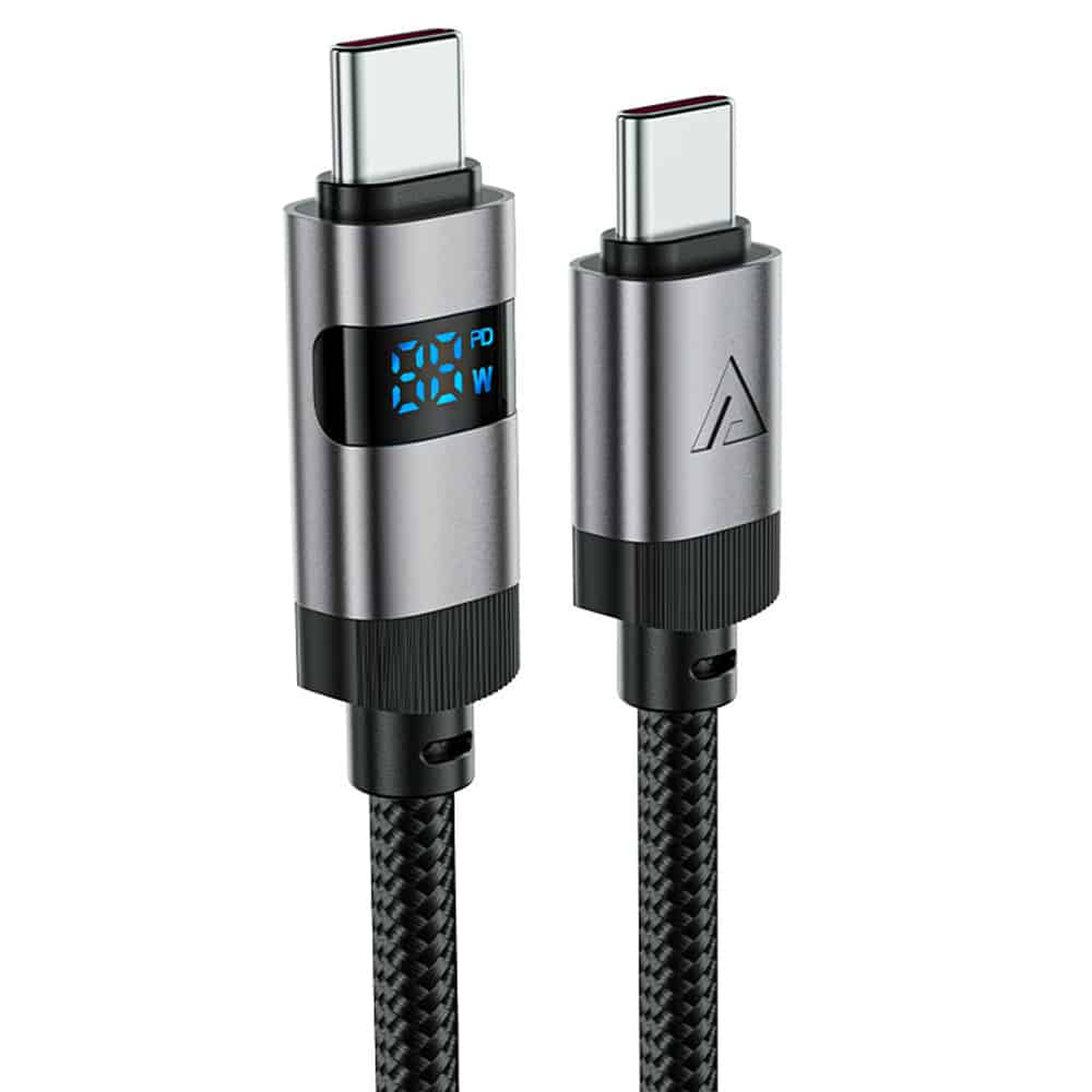 Acefast - Data Καλώδιο (c15-03) - With Digital Display, Fast Charging, Type-C To Type-C, 60w, 3a, Zinc Alloy, 1.2m - Black - Image 2
