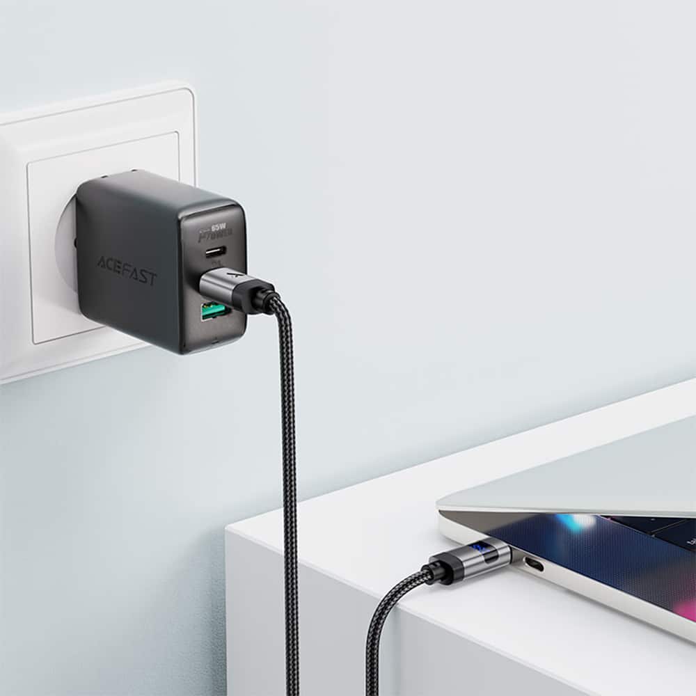 Acefast - Data Καλώδιο (c15-03) - With Digital Display, Fast Charging, Type-C To Type-C, 60w, 3a, Zinc Alloy, 1.2m - Black - Image 6