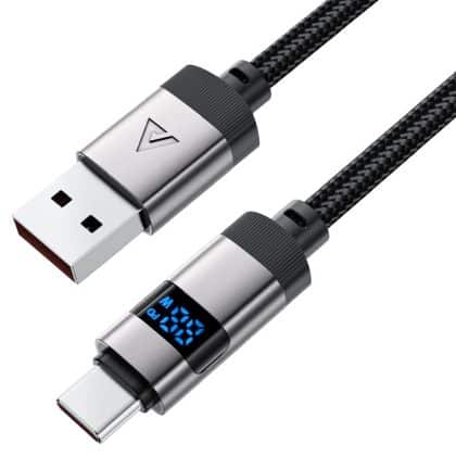 Acefast - Data Καλώδιο (c15-04) - With Digital Display, Fast Charging, Usb-A To Type-C, 66w, Zinc Alloy, 1.2m - Black