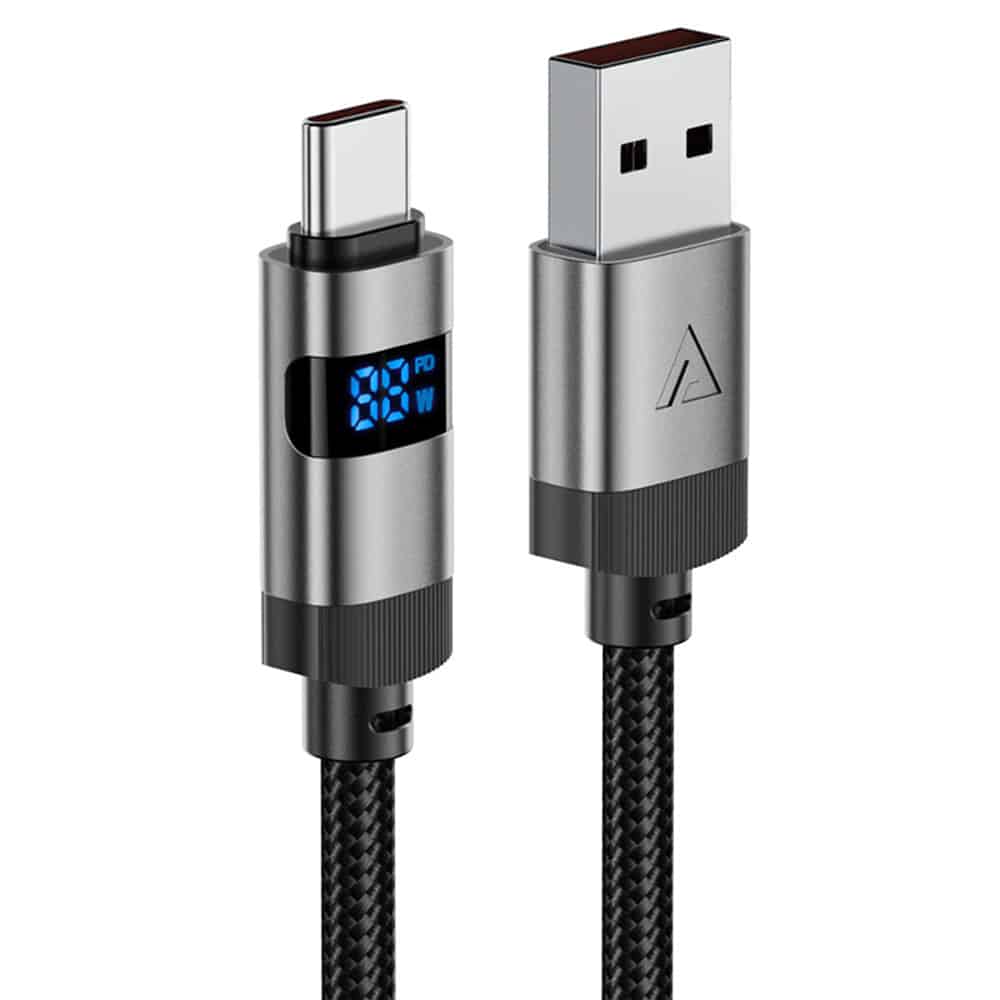 Acefast - Data Καλώδιο (c15-04) - With Digital Display, Fast Charging, Usb-A To Type-C, 66w, Zinc Alloy, 1.2m - Black - Image 2