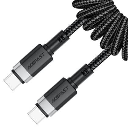 Acefast - Data Καλώδιο (c14-03) - Fast Charging, Type-C To Type-C, Spring Design, 60w, 3a, Bend-Resistant, 1.2m - Black
